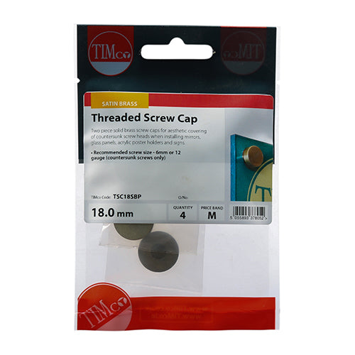 TIMCO Threaded Screw Caps Solid Brass Satin Brass - 18mm (4pcs)