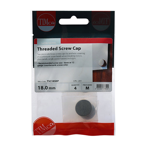 TIMCO Threaded Screw Caps Solid Brass Satin Nickel - 18mm (4pcs)