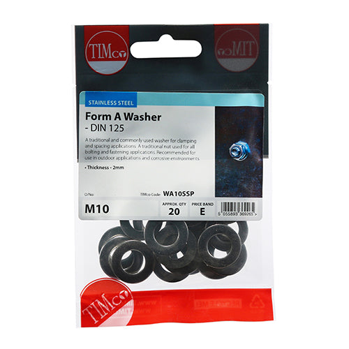 TIMCO Form A Washers DIN125-A A2 Stainless Steel - M10 (20pcs)