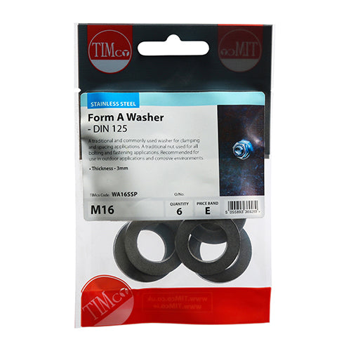 TIMCO Form A Washers DIN125-A A2 Stainless Steel - M16 (6pcs)