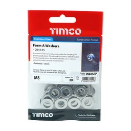 TIMCO Form A Washers DIN125-A A2 Stainless Steel - M8 (30pcs)