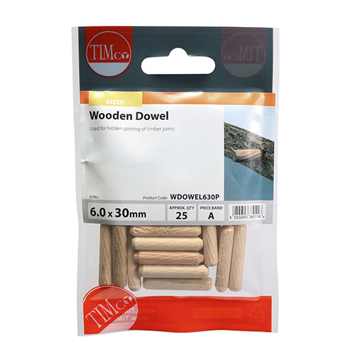 TIMCO Wooden Dowels - 6.0 x 30 (25pcs)