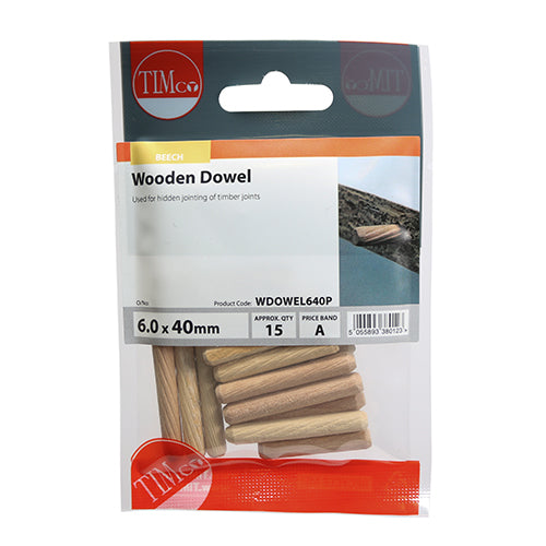 TIMCO Wooden Dowels - 6.0 x 40 (15pcs)