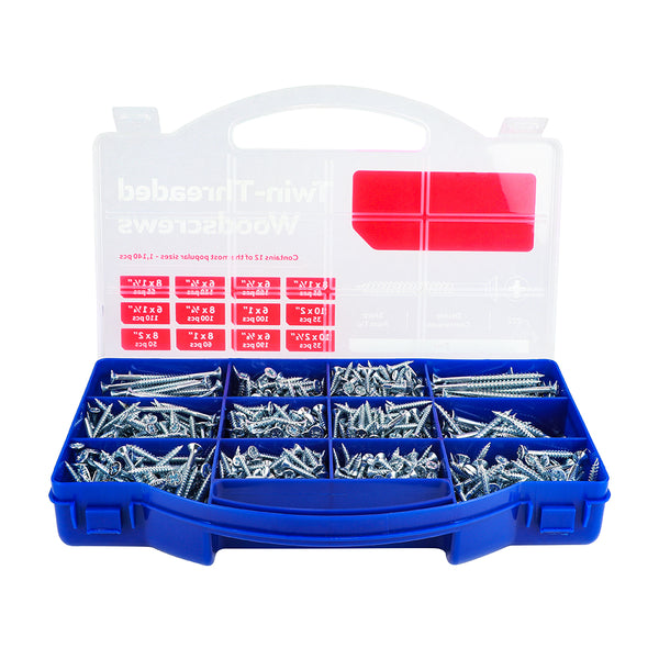 TIMCO Twin-Threaded Silver Woodscrews Tray -  1,140pcs