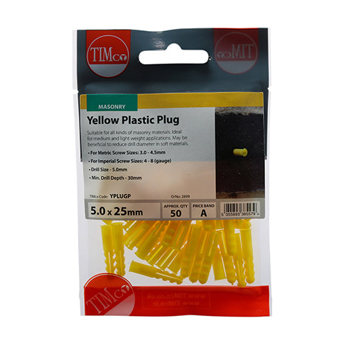 TIMCO Yellow Plastic Plugs - 25mm (50pcs)